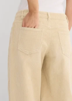 Pantalon barrel en velours côtelé, taille mi-haute