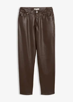 Pantalon barrel enduit, taille mi-haute