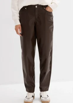 Pantalon barrel enduit, taille mi-haute