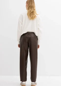 Pantalon barrel enduit, taille mi-haute