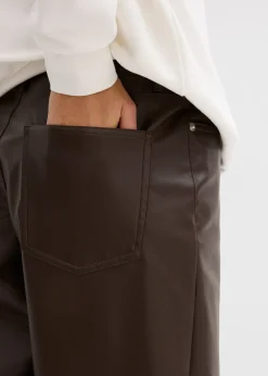 Pantalon barrel enduit, taille mi-haute