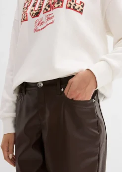 Pantalon barrel enduit, taille mi-haute