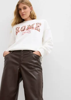 Pantalon barrel enduit, taille mi-haute