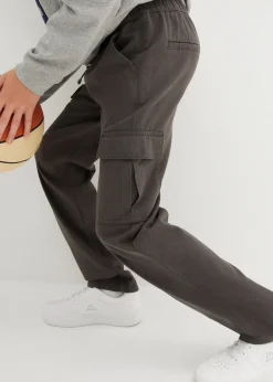 Pantalon cargo 100% coton, coupe droite et loose