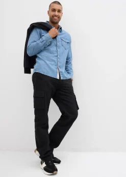 Pantalon cargo et loose à doublure chaude en flanelle et taille élastiquée, droit