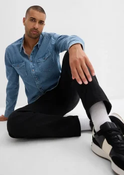 Pantalon cargo et loose à doublure chaude en flanelle et taille élastiquée, droit