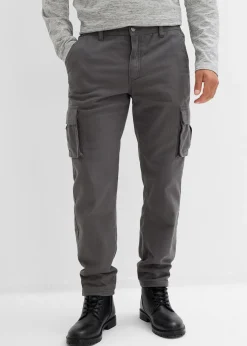 Pantalon cargo et loose à doublure chaude en flanelle et taille élastiquée, droit