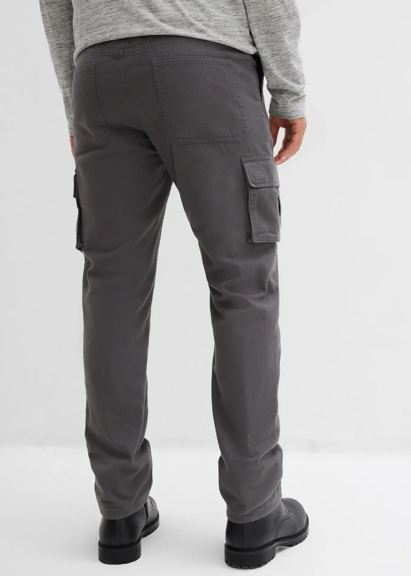 Pantalon cargo et loose à doublure chaude en flanelle et taille élastiquée, droit