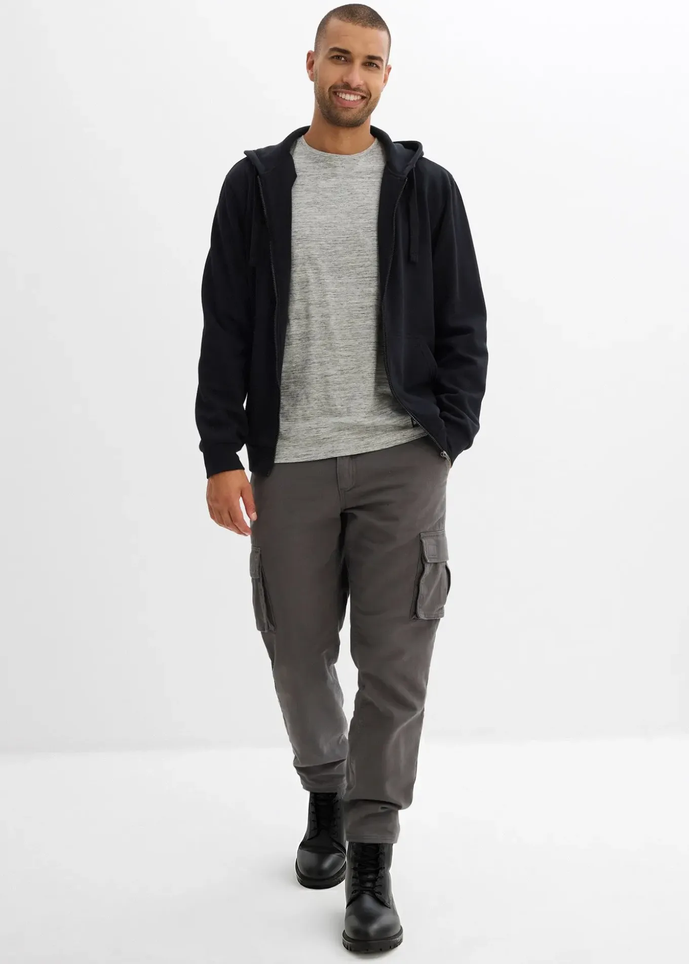 Pantalon cargo et loose à doublure chaude en flanelle et taille élastiquée, droit