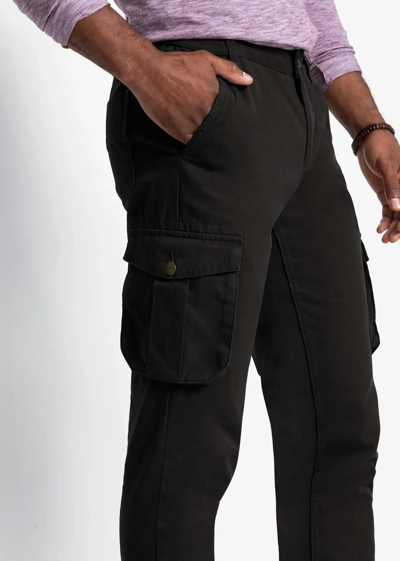 Pantalon cargo regular et droit, taille élastiquée