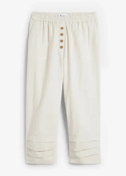 Pantalon carotte en lin et coton