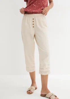 Pantalon carotte en lin et coton