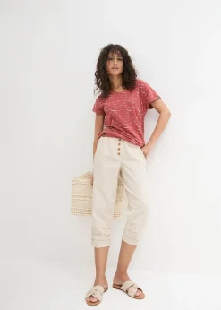 Pantalon carotte en lin et coton