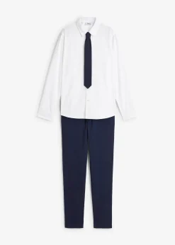 Pantalon chino, chemise manches longues et cravate (ens. 3 pces)