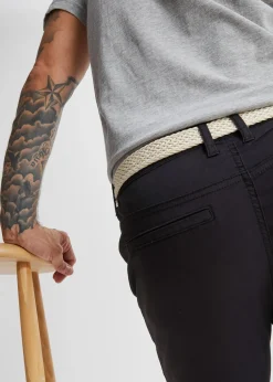 Pantalon chino droit avec taille élastique et ceinture, regular