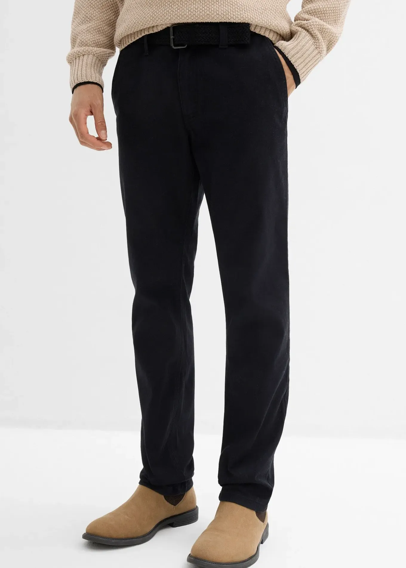 Pantalon chino extensible regular avec taille élastique et ceinture, droit