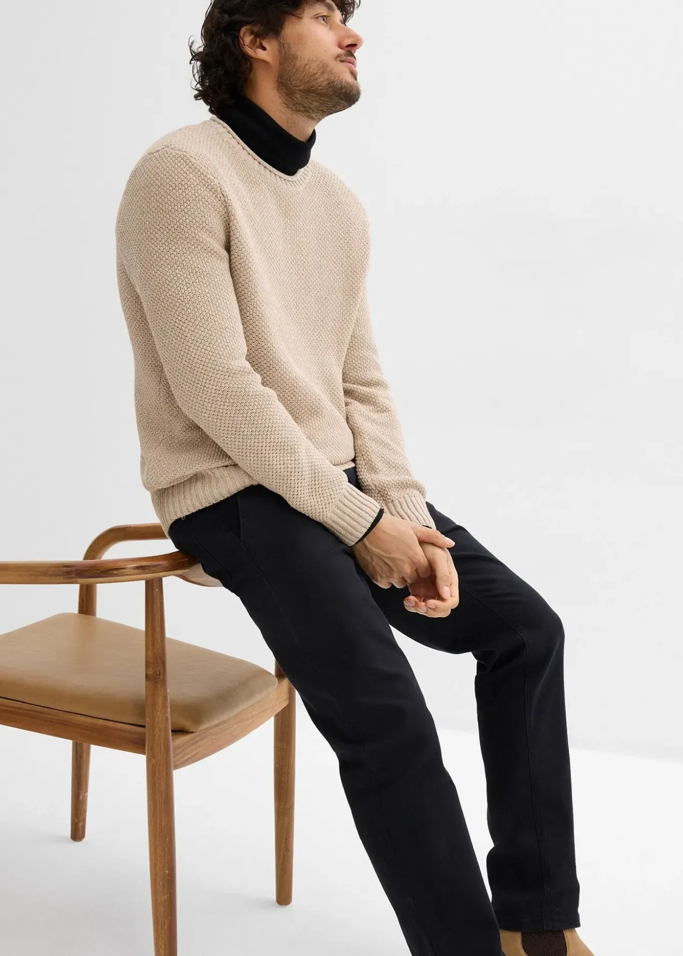 Pantalon chino extensible regular avec taille élastique et ceinture, droit