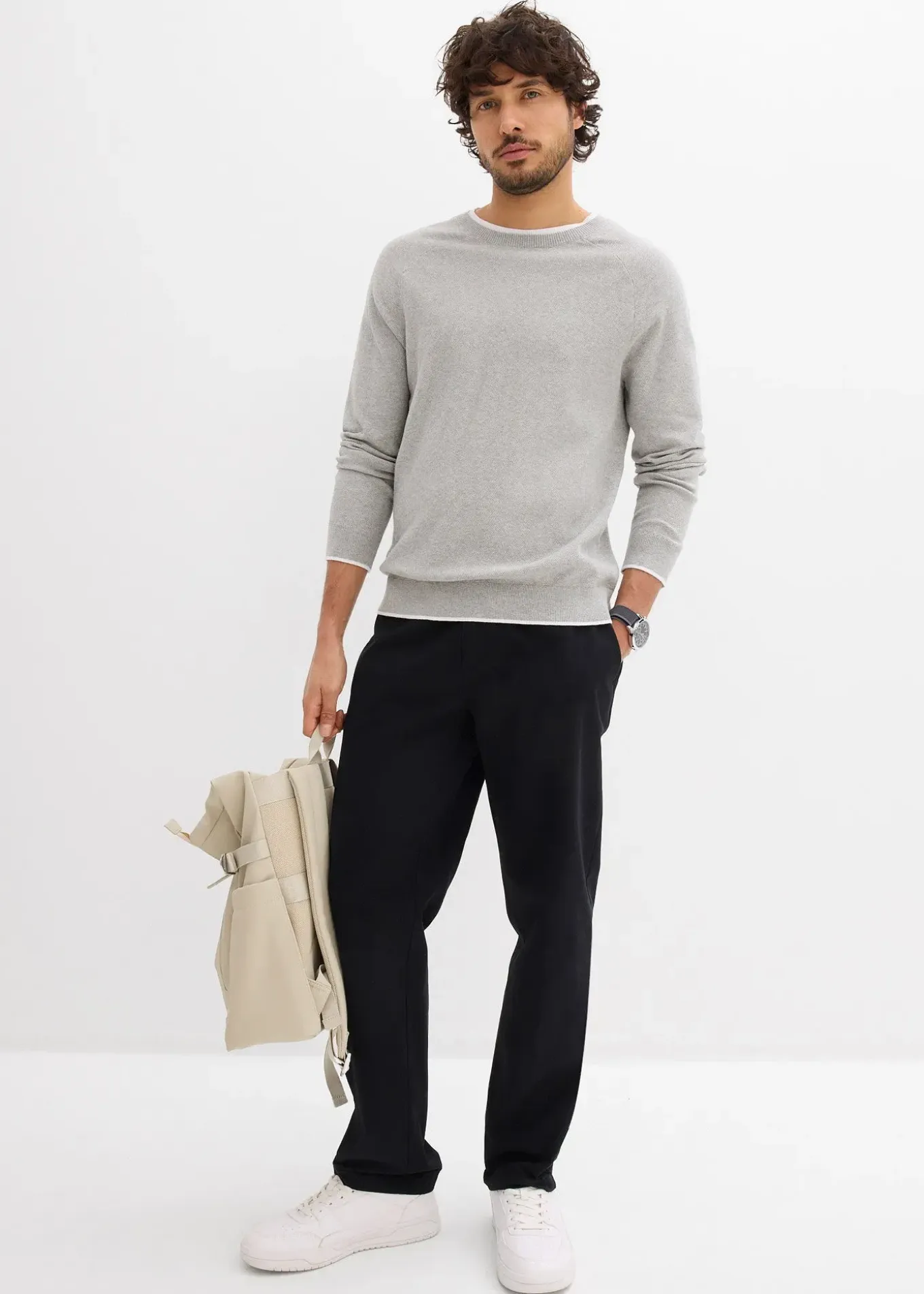 Pantalon chino loose 100% coton, taille élastiquée