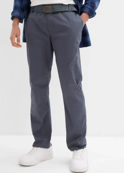 Pantalon chino regular avec ceinture, taille élastiquée, droit