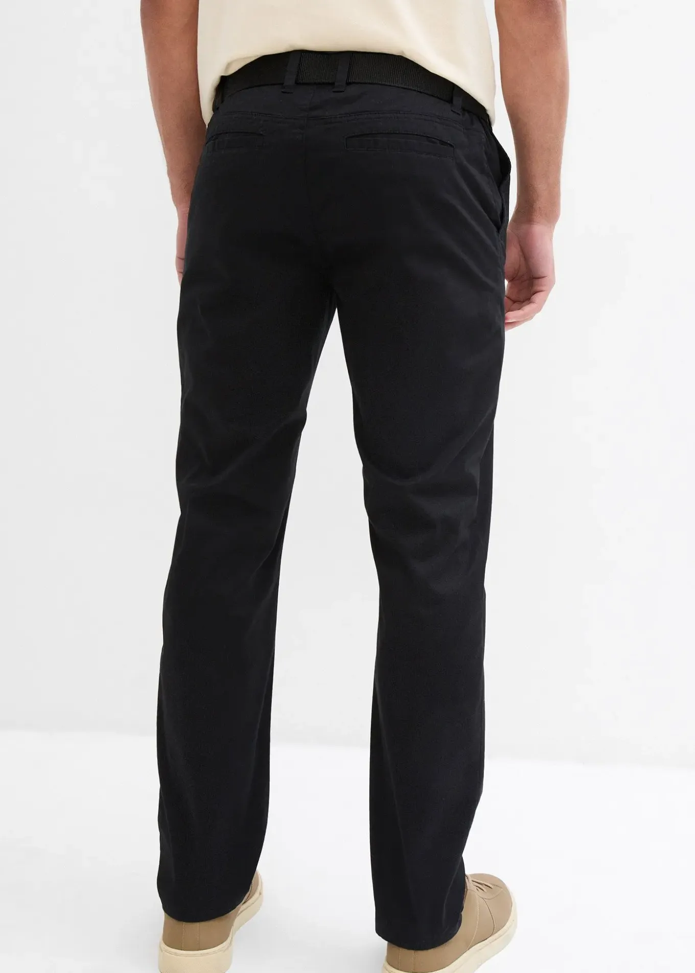 Pantalon chino regular avec ceinture, taille élastiquée, droit