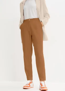Pantalon cropped taille haute en lin et viscose