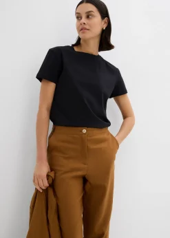 Pantalon cropped taille haute en lin et viscose