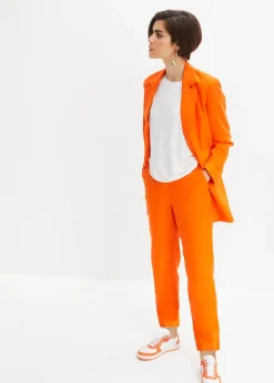 Pantalon cropped taille haute en lin et viscose