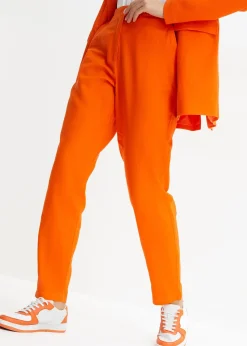 Pantalon cropped taille haute en lin et viscose