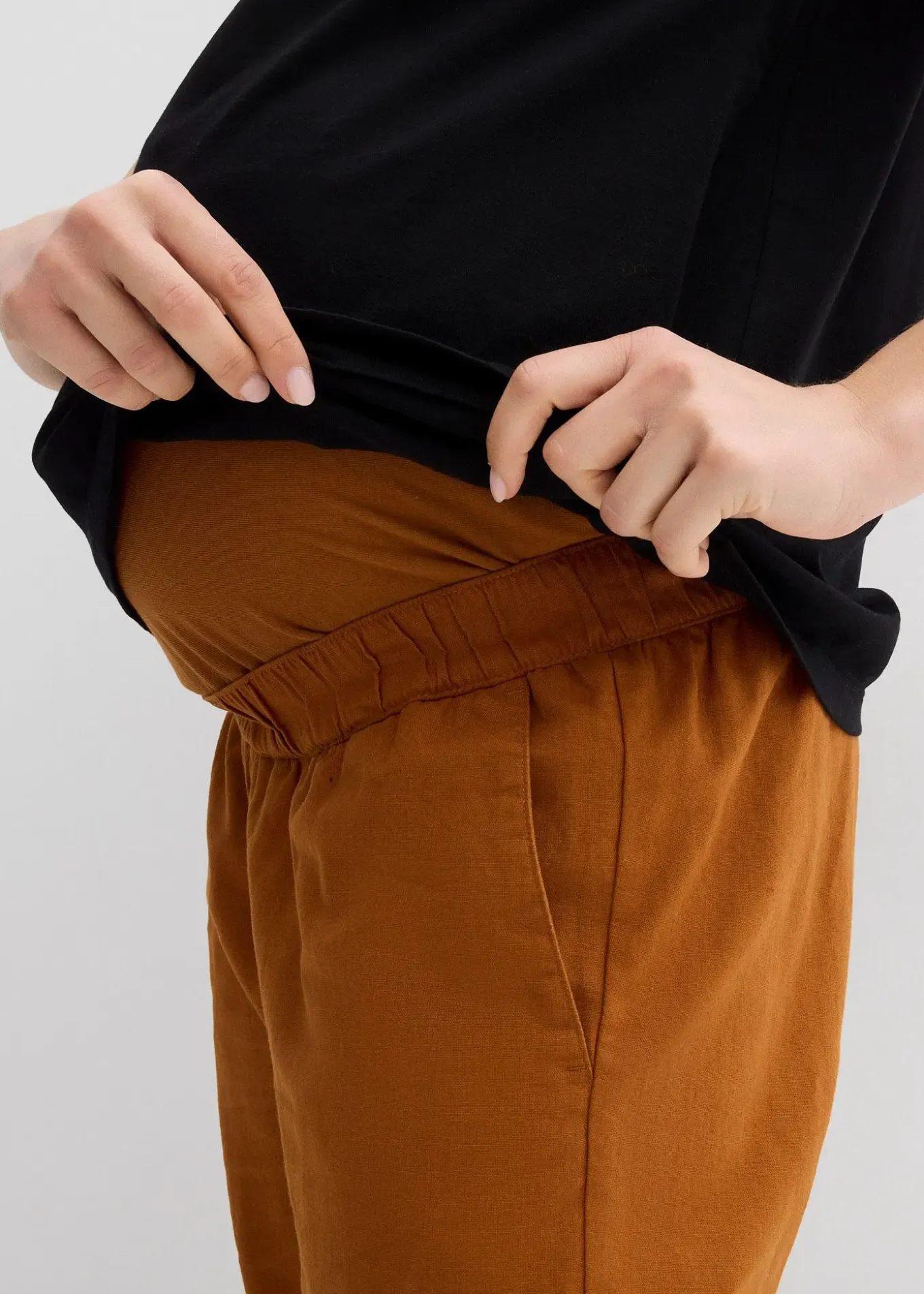 Pantalon de grossesse avec bandeau, en lin et coton