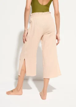 Pantalon de plage en gaze de coton, longueur 3/4