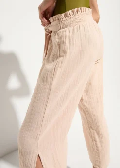 Pantalon de plage en gaze de coton, longueur 3/4