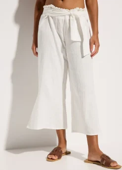 Pantalon de plage en gaze de coton, longueur 3/4