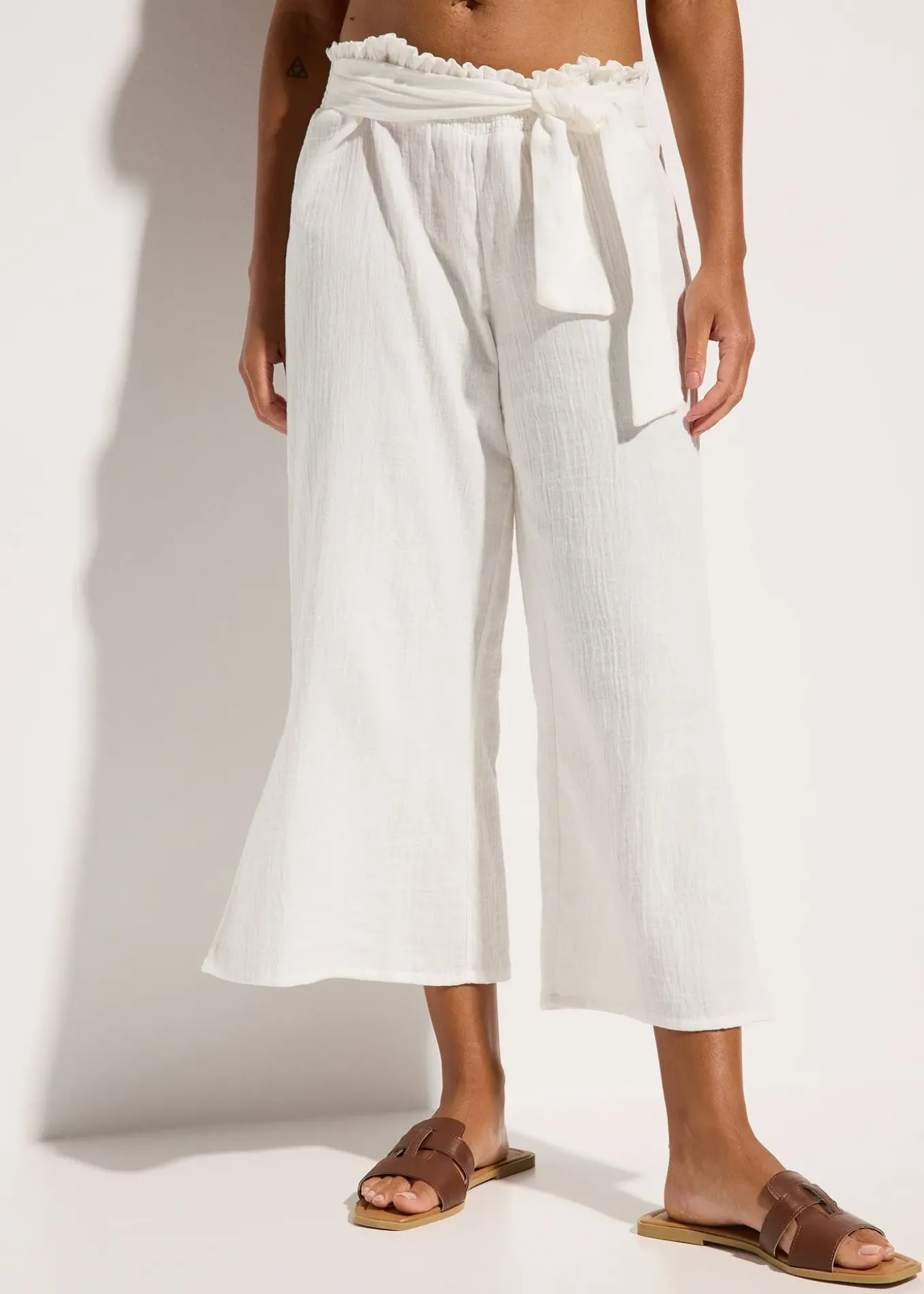 Pantalon de plage en gaze de coton, longueur 3/4