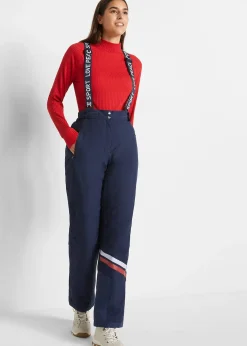 Pantalon de ski thermo avec bretelles amovibles, imperméable, Straight