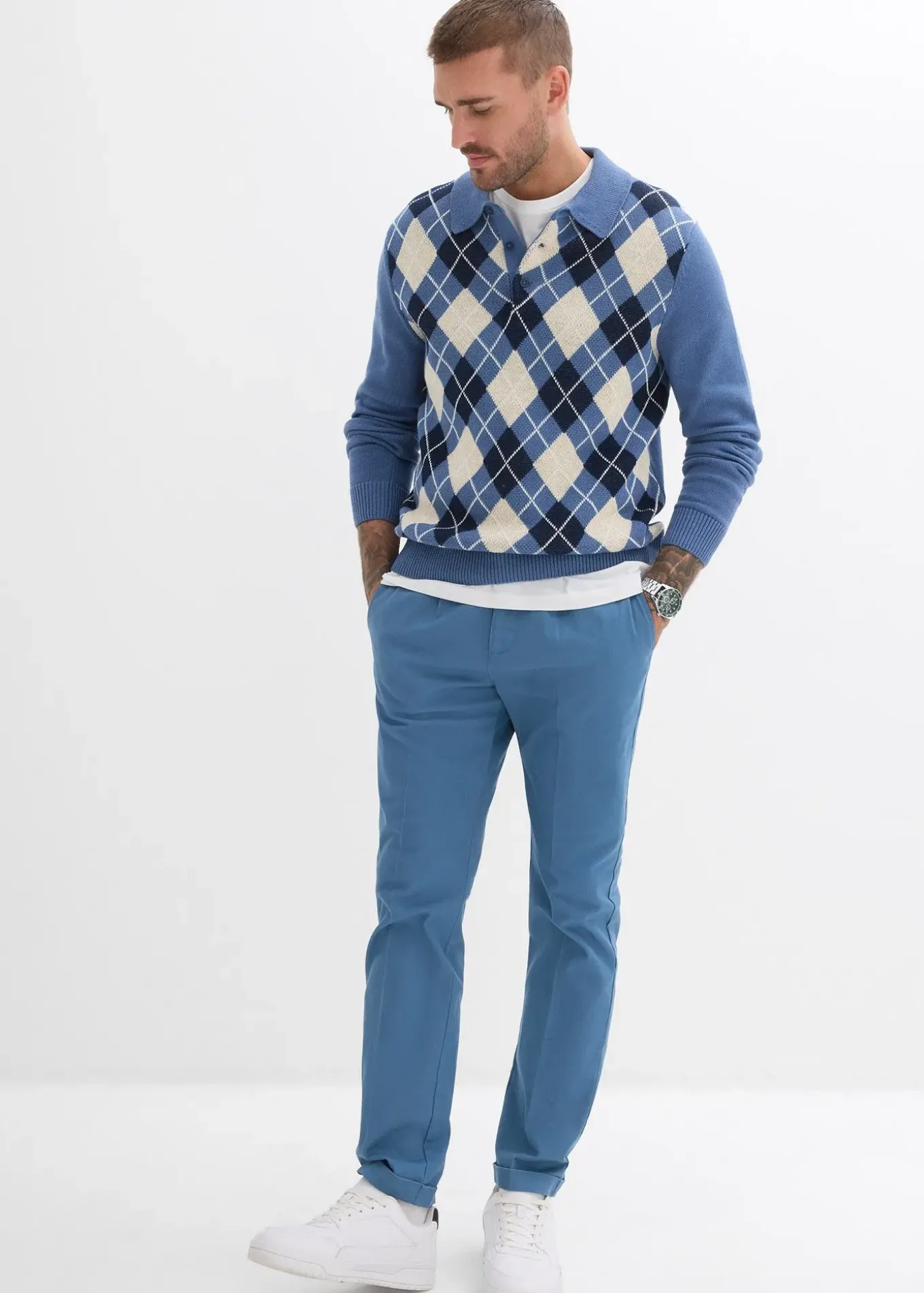 Pantalon droit à pinces en twill de coton, Regular