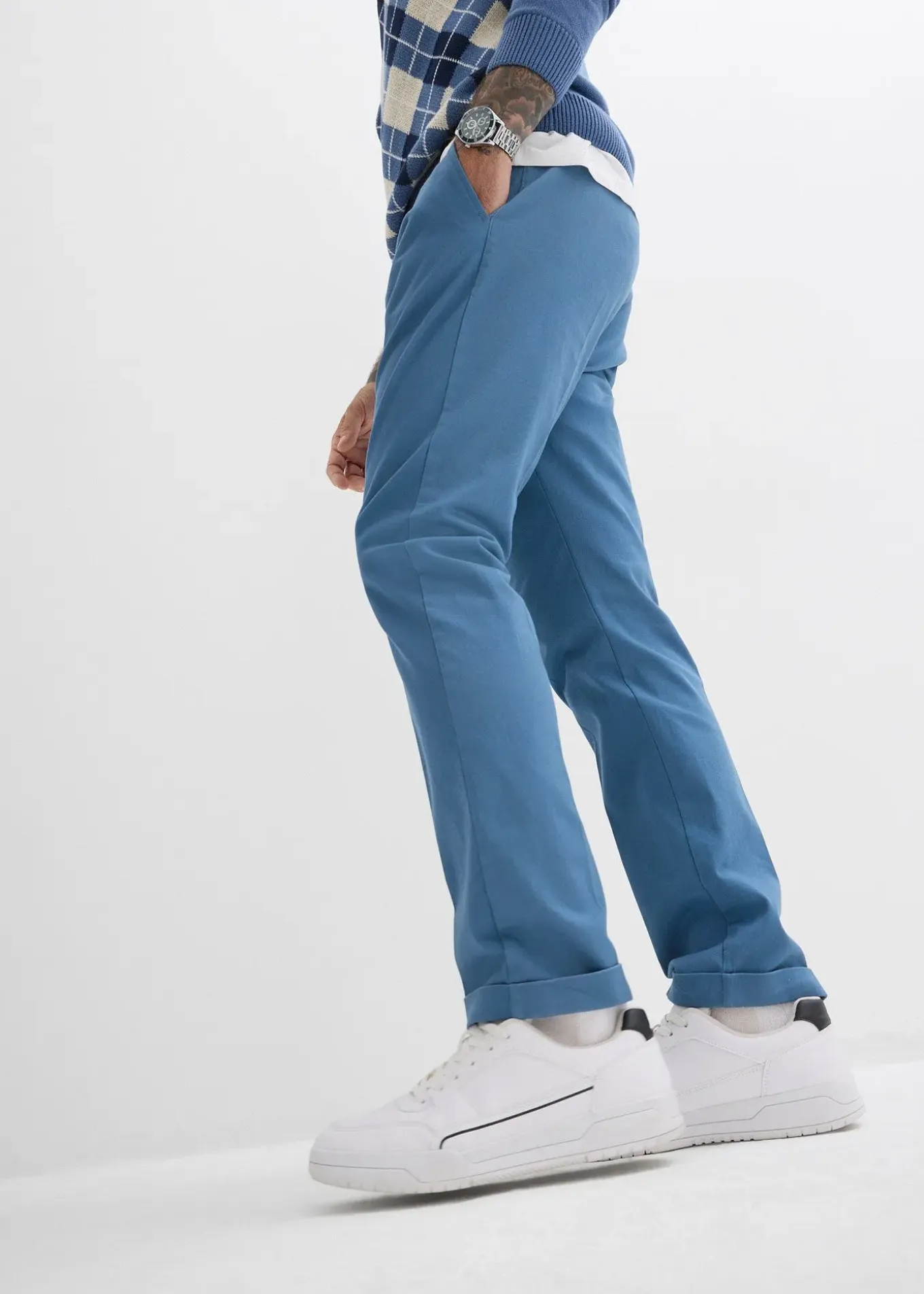 Pantalon droit à pinces en twill de coton, Regular