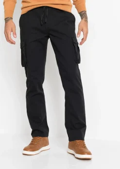 Pantalon droit cargo, regular, à taille élastiquée