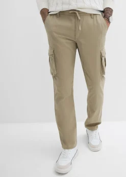 Pantalon droit cargo, regular, à taille élastiquée