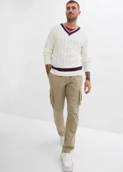 Pantalon droit cargo, regular, à taille élastiquée