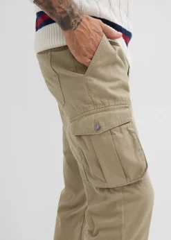 Pantalon droit cargo, regular, à taille élastiquée