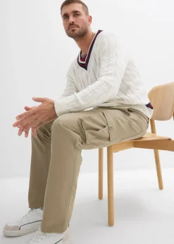 Pantalon droit cargo, regular, à taille élastiquée