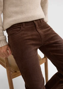 Pantalon droit en velours côtelé extensible aspect délavé, regular