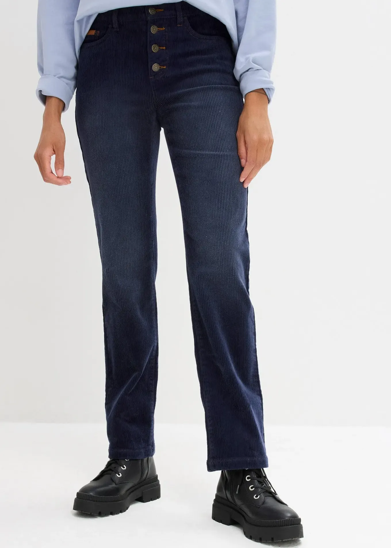 Pantalon droit en velours côtelé extensible