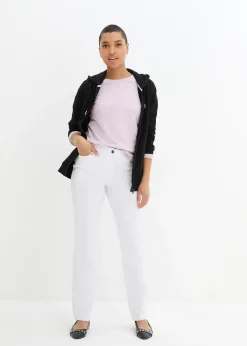 Pantalon droit extensible en bengaline, taille élastiquée