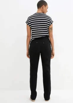 Pantalon droit extensible en bengaline, taille élastiquée