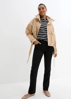 Pantalon droit extensible en bengaline, taille élastiquée