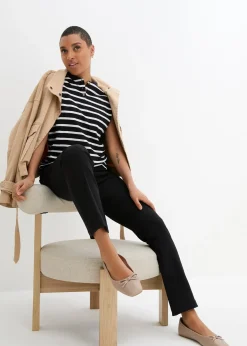 Pantalon droit extensible en bengaline, taille élastiquée