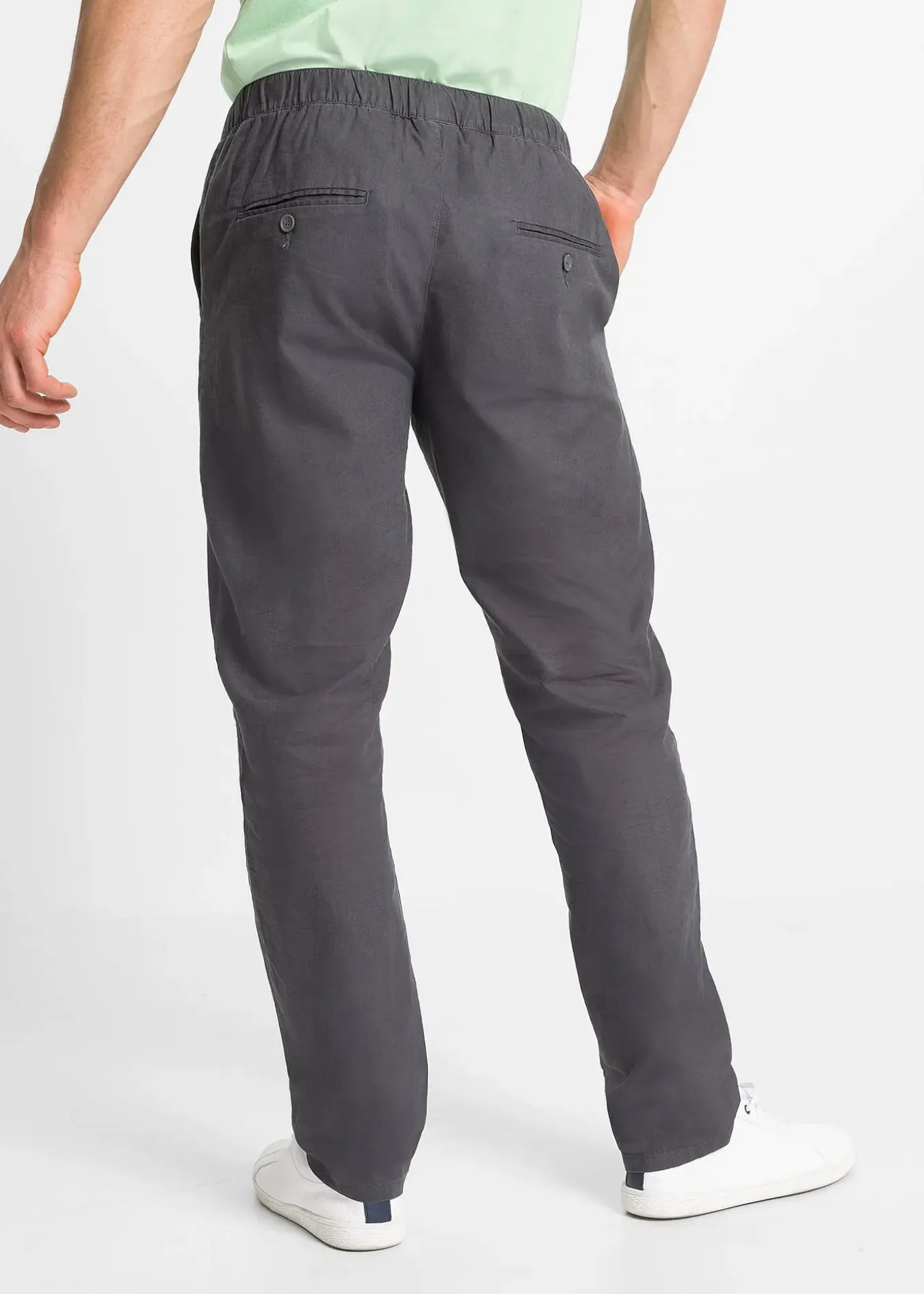 Pantalon droit taille élastiquée en lin majoritaire, regular