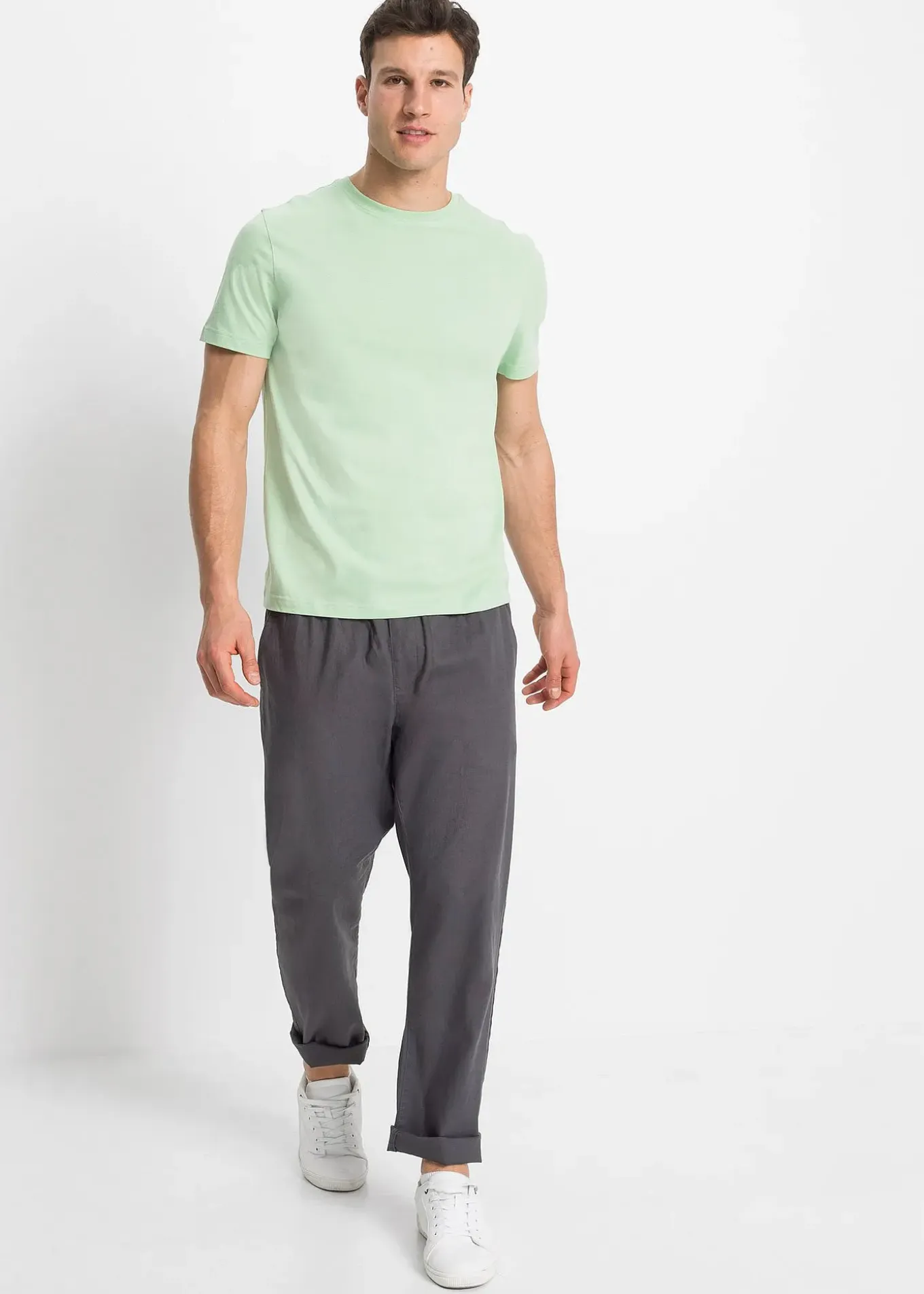 Pantalon droit taille élastiquée en lin majoritaire, regular