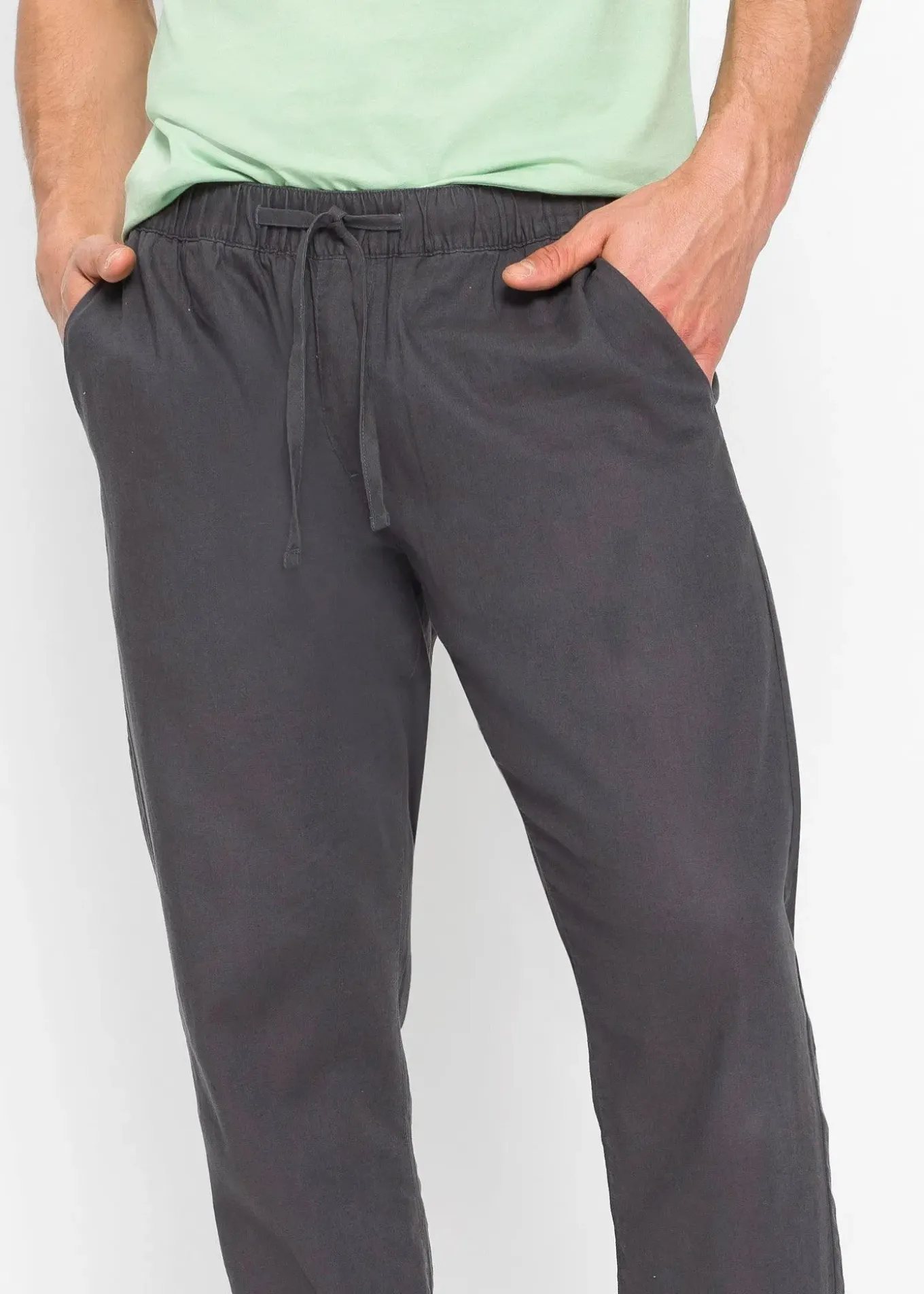 Pantalon droit taille élastiquée en lin majoritaire, regular